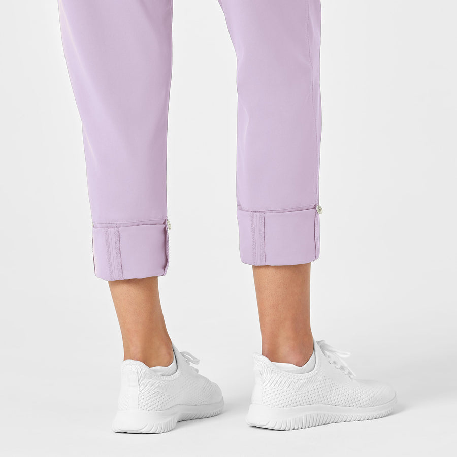 RENEW Women's Zip Front Scrub Jumpsuit Pastel Lilac rolled hemline