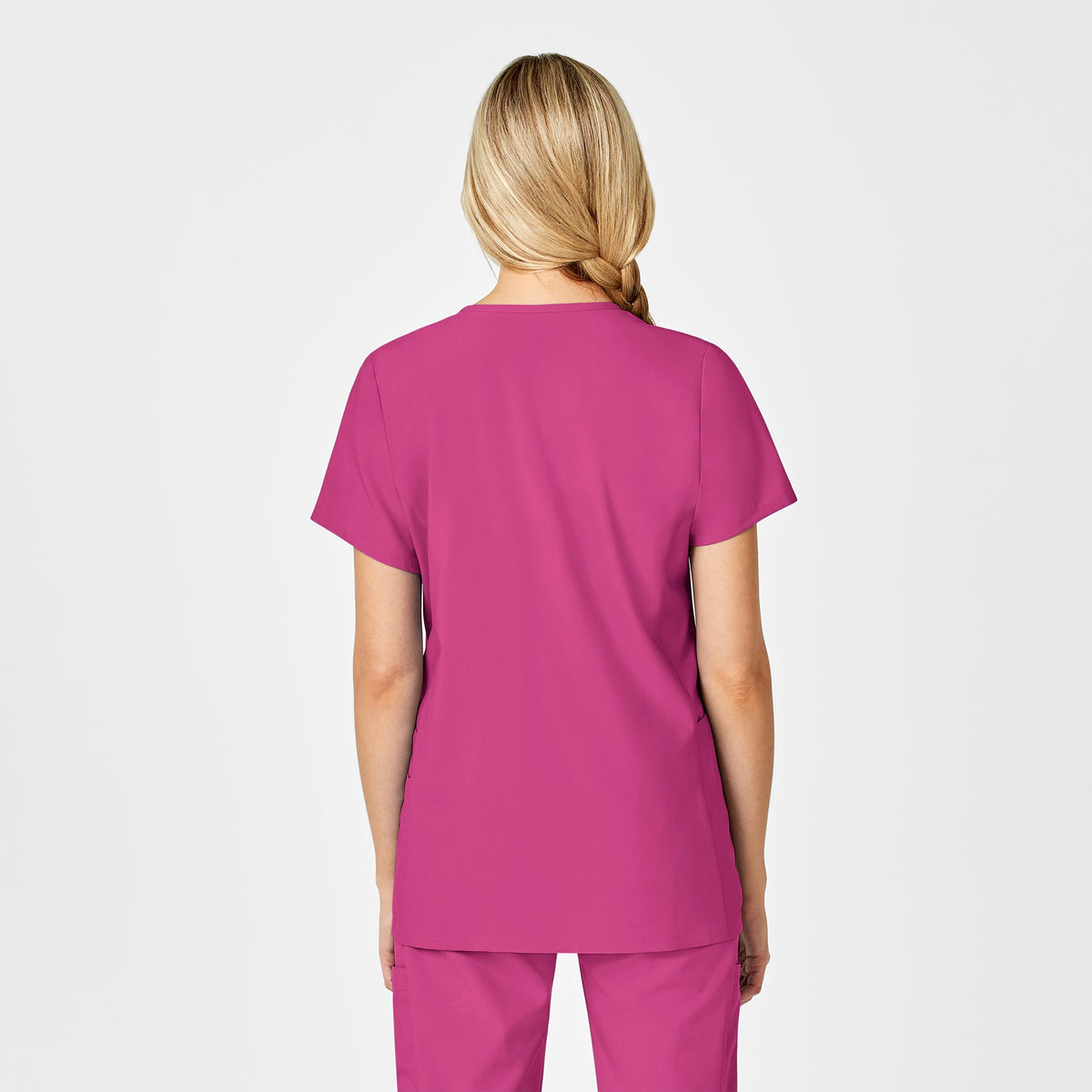 W123 Maternity V-Neck Scrub Top Hot Pink back view
