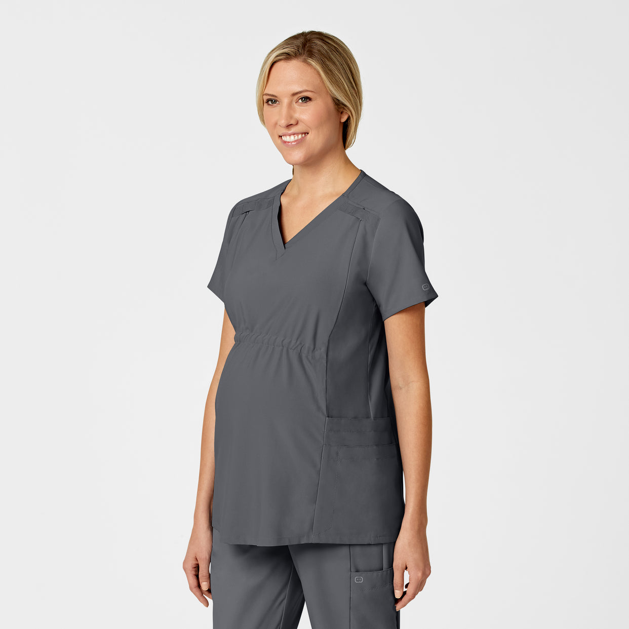 W123 Maternity V-Neck Scrub Top Pewter side view