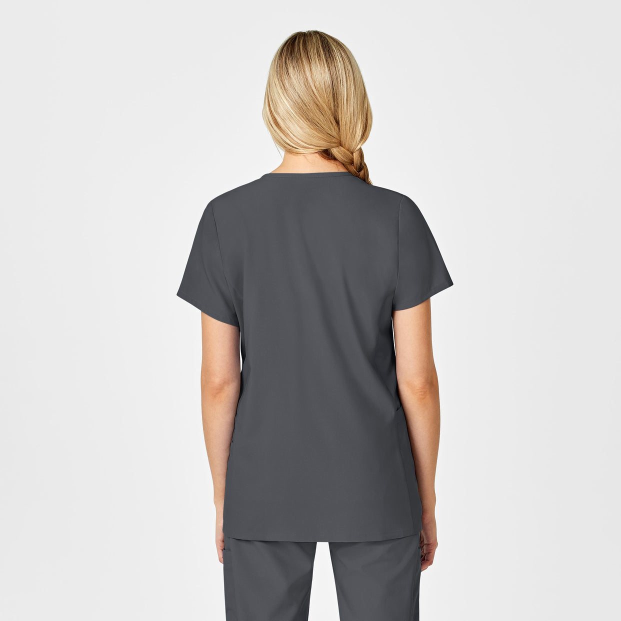 W123 Maternity V-Neck Scrub Top Pewter back view