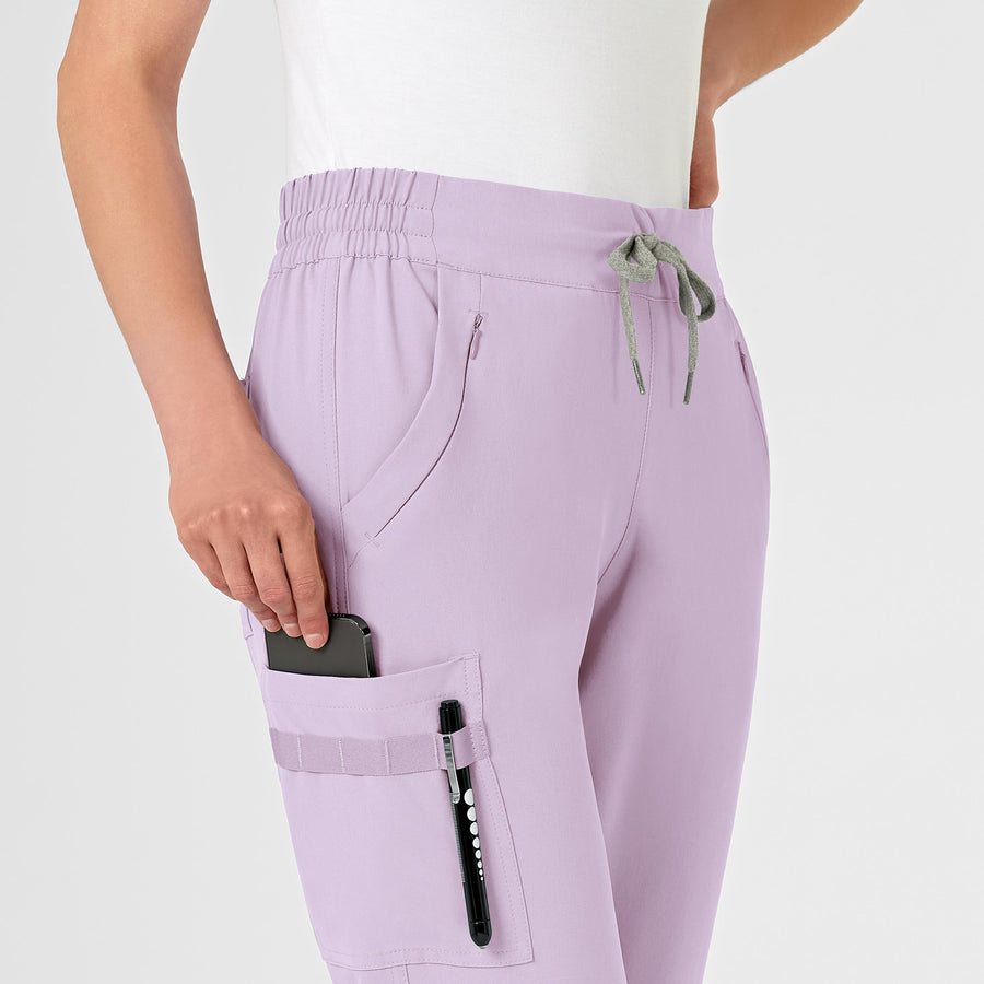 RENEW Women's Jogger Scrub Pant Pastel Lilac cargo pocket detail, accessory loops