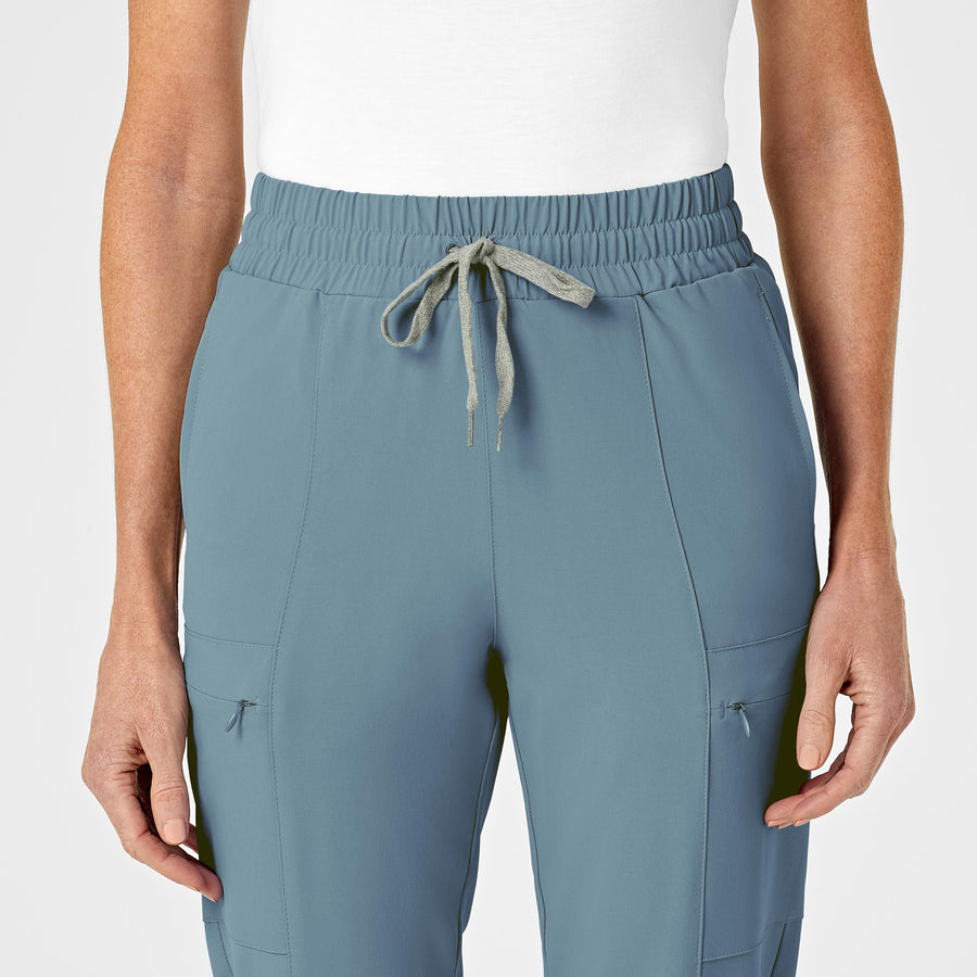 RENEW Women's High Waist Slim Leg Scrub Pant Elemental Blue front detail