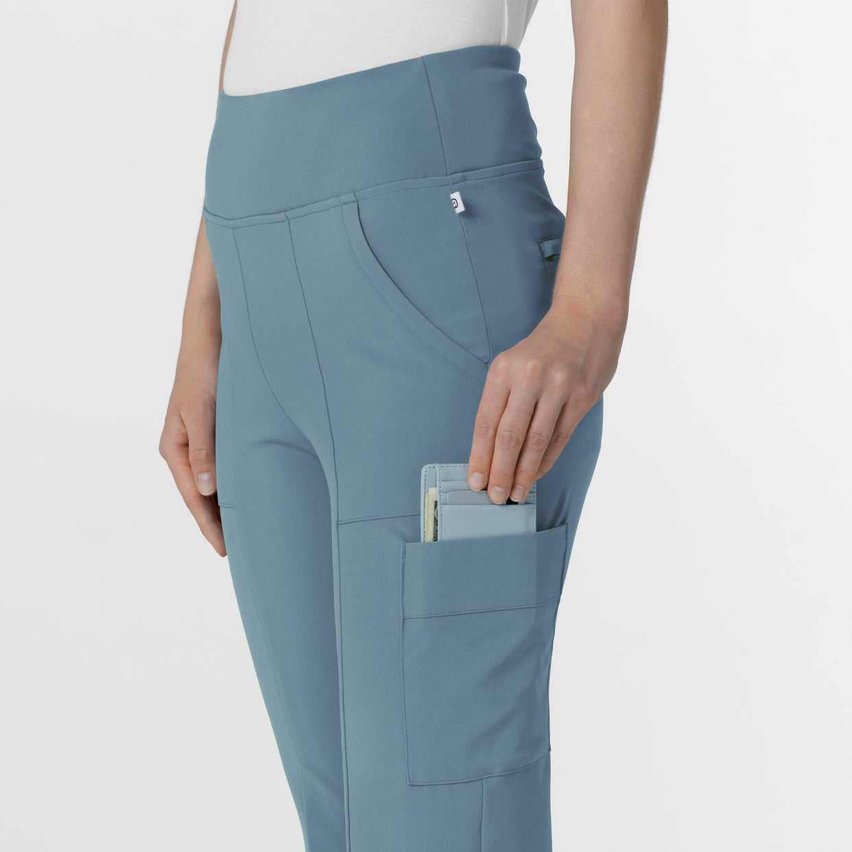 RENEW Women's Front Slit Flare Scrub Pant Elemental Blue back detail