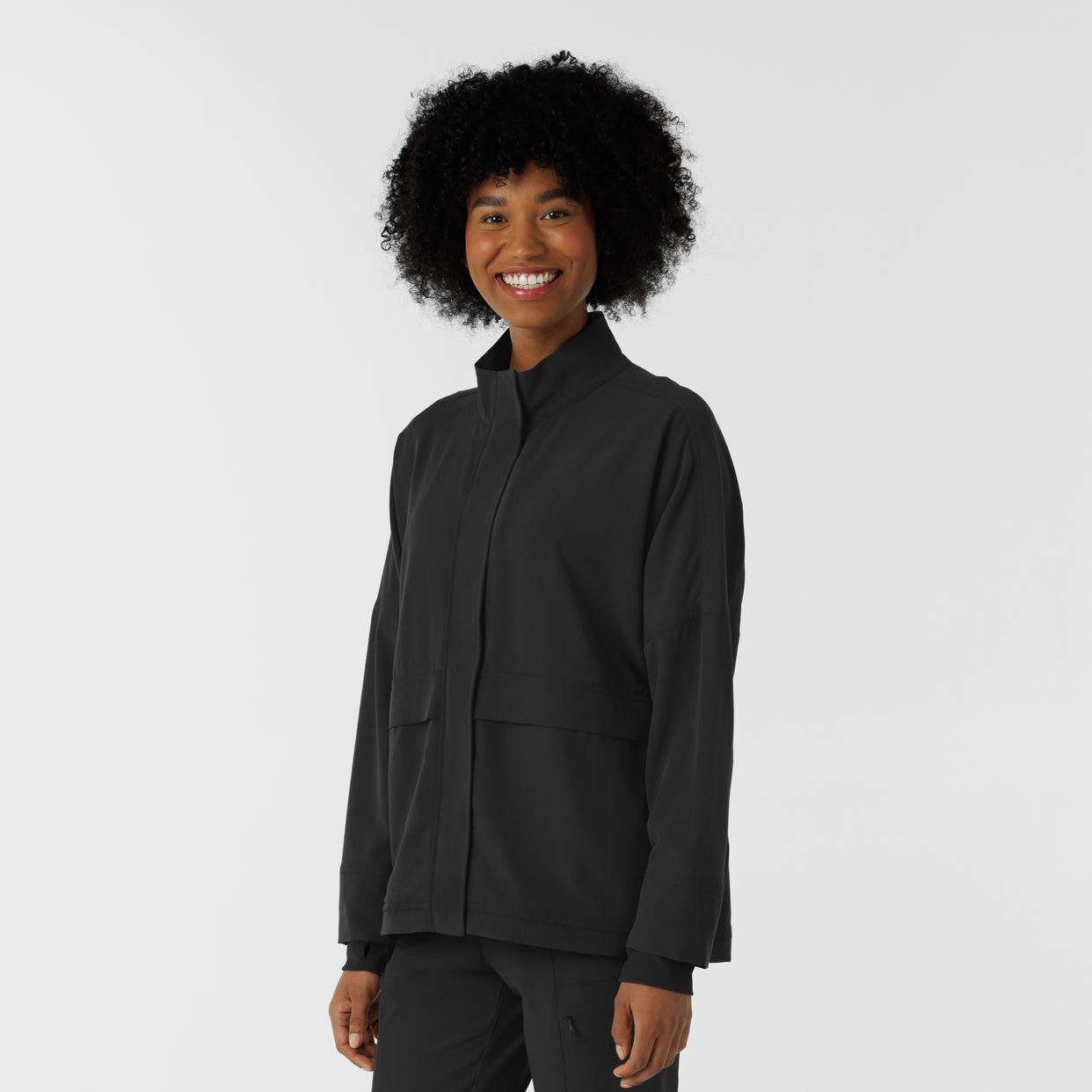 Knits and Layers Women's Germs Happen Packable Scrub Jacket Black side view