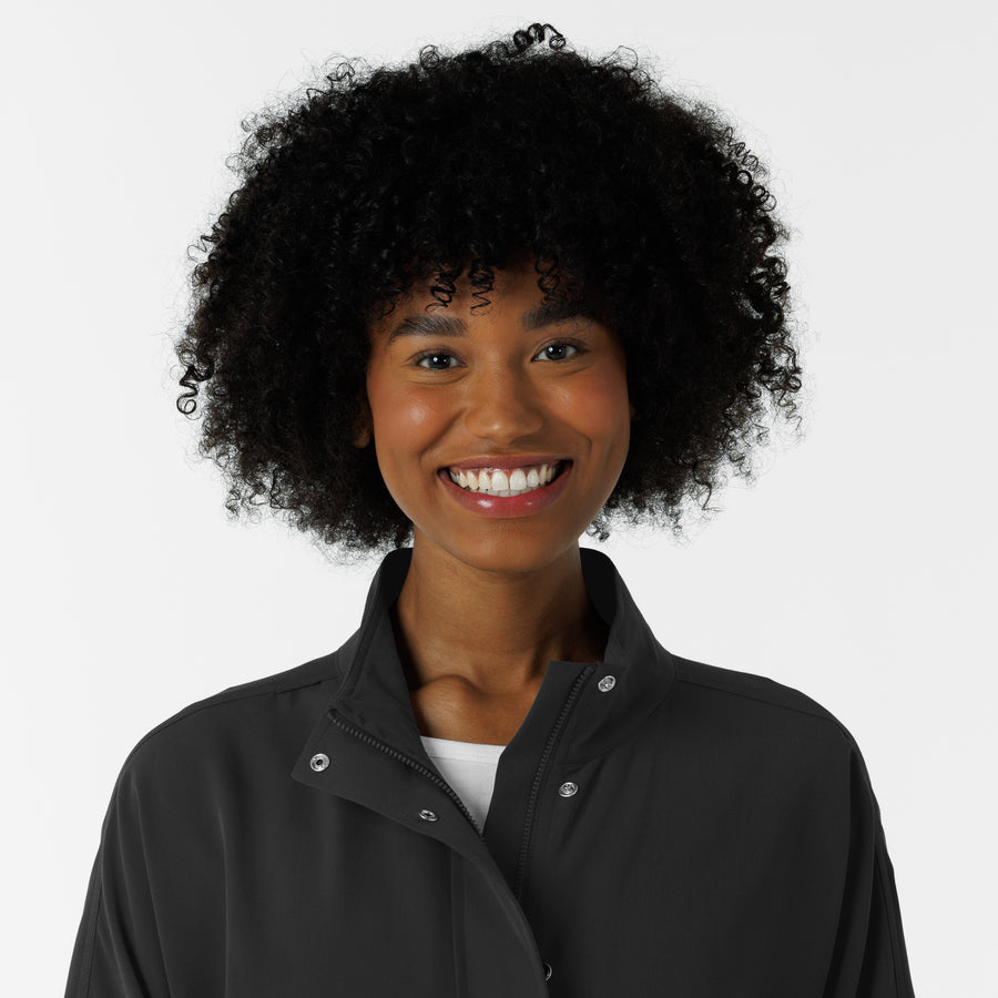 Knits and Layers Women's Germs Happen Packable Scrub Jacket Black front detail
