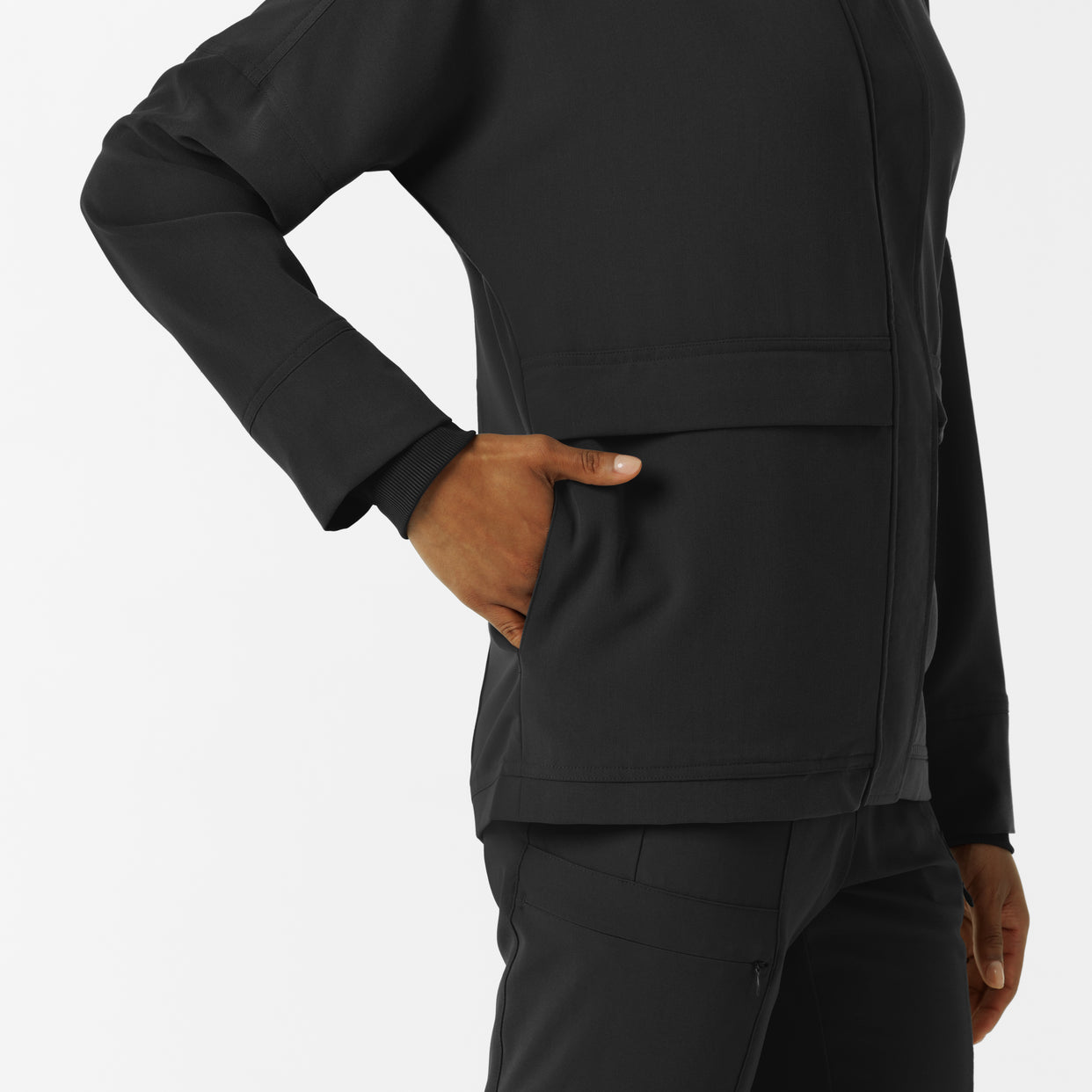 Knits and Layers Women's Germs Happen Packable Scrub Jacket Black back detail