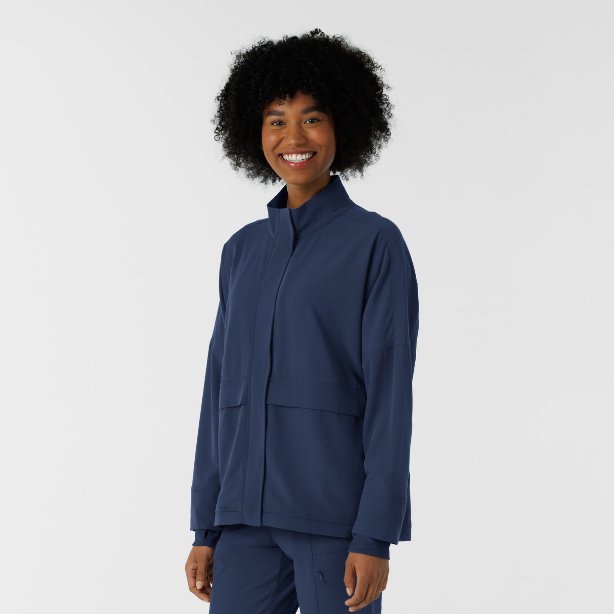 Knits and Layers Women's Germs Happen Packable Scrub Jacket Navy side view