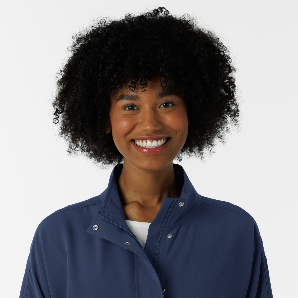 Knits and Layers Women's Germs Happen Packable Scrub Jacket Navy front detail