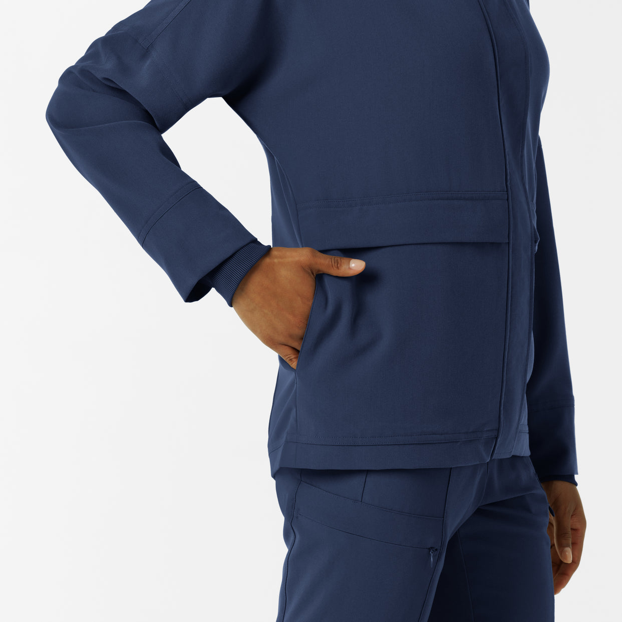 Knits and Layers Women's Germs Happen Packable Scrub Jacket Navy back detail