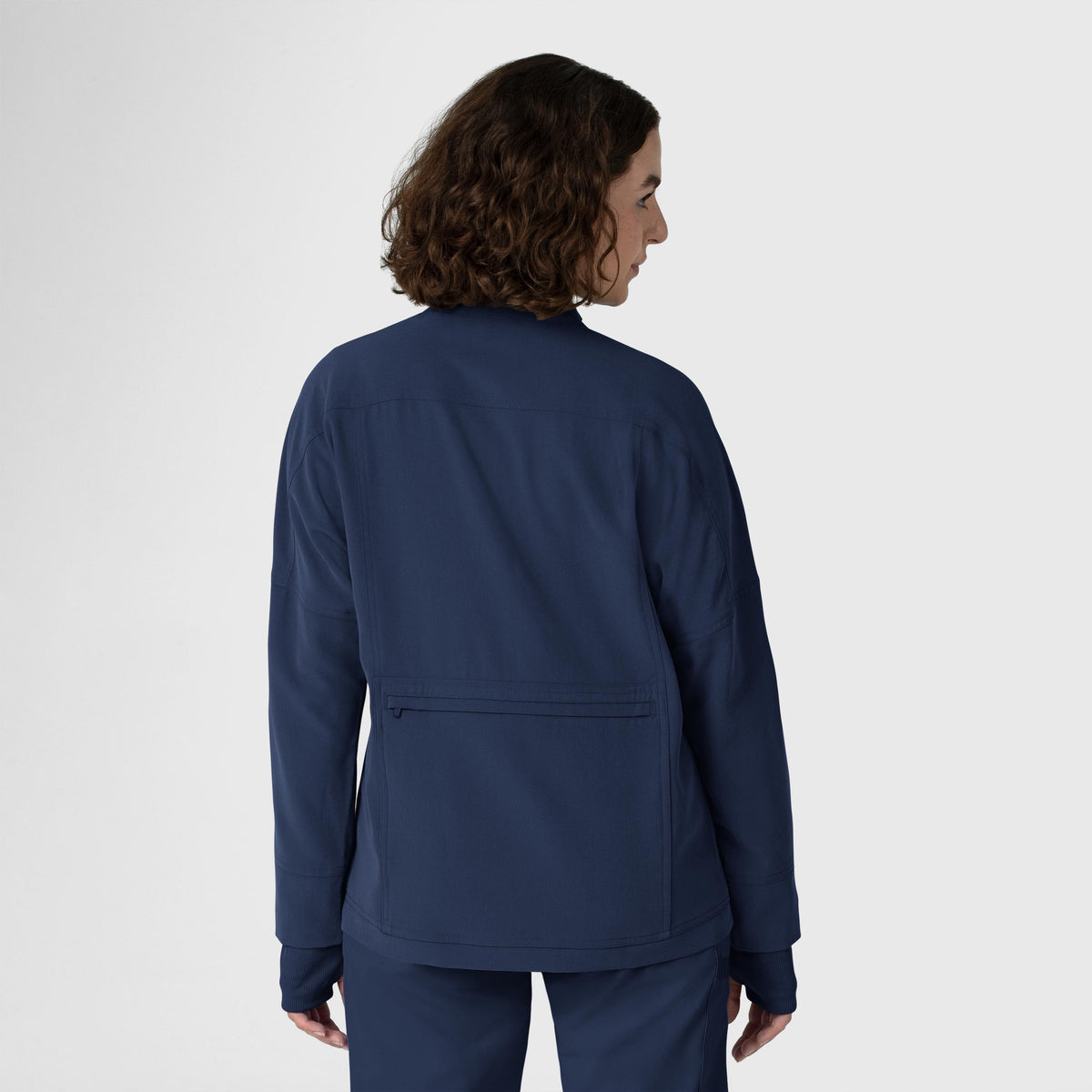 Knits and Layers Women's Germs Happen Packable Scrub Jacket Navy back view