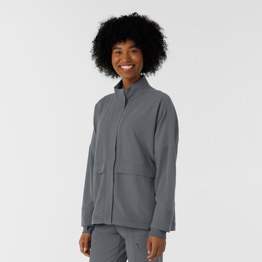 Knits and Layers Women's Germs Happen Packable Scrub Jacket Pewter side view