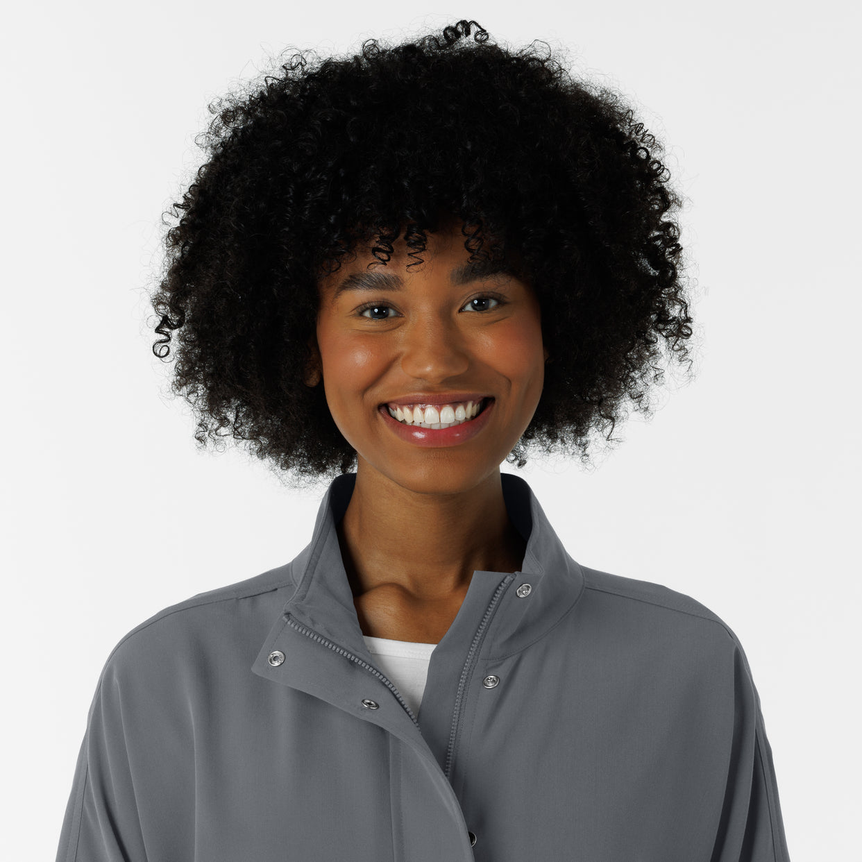 Knits and Layers Women's Germs Happen Packable Scrub Jacket Pewter front detail