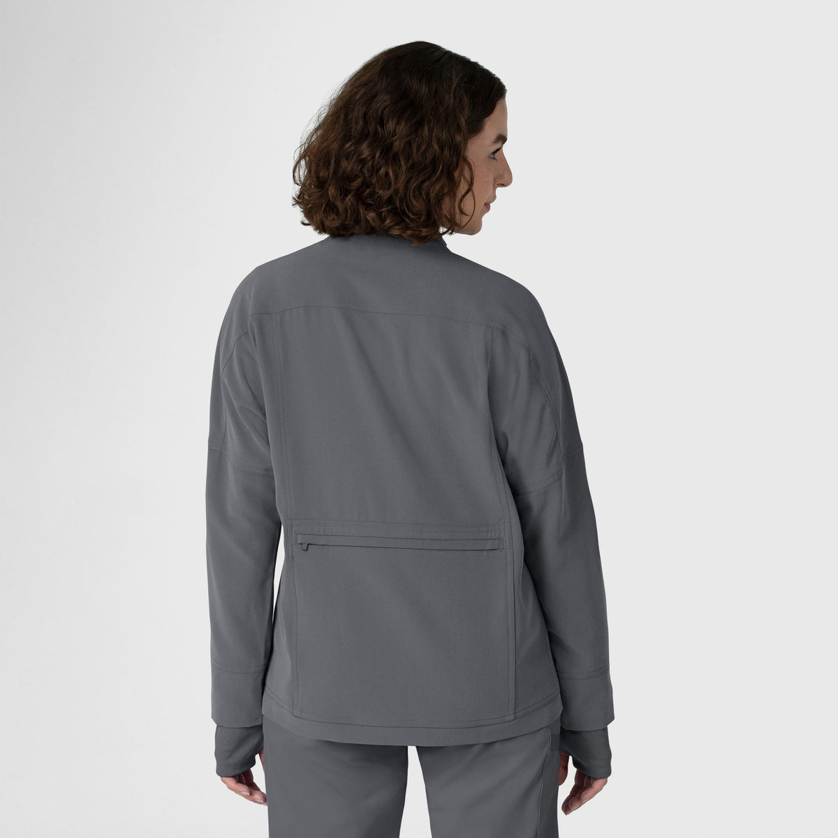 Knits and Layers Women's Germs Happen Packable Scrub Jacket Pewter back view