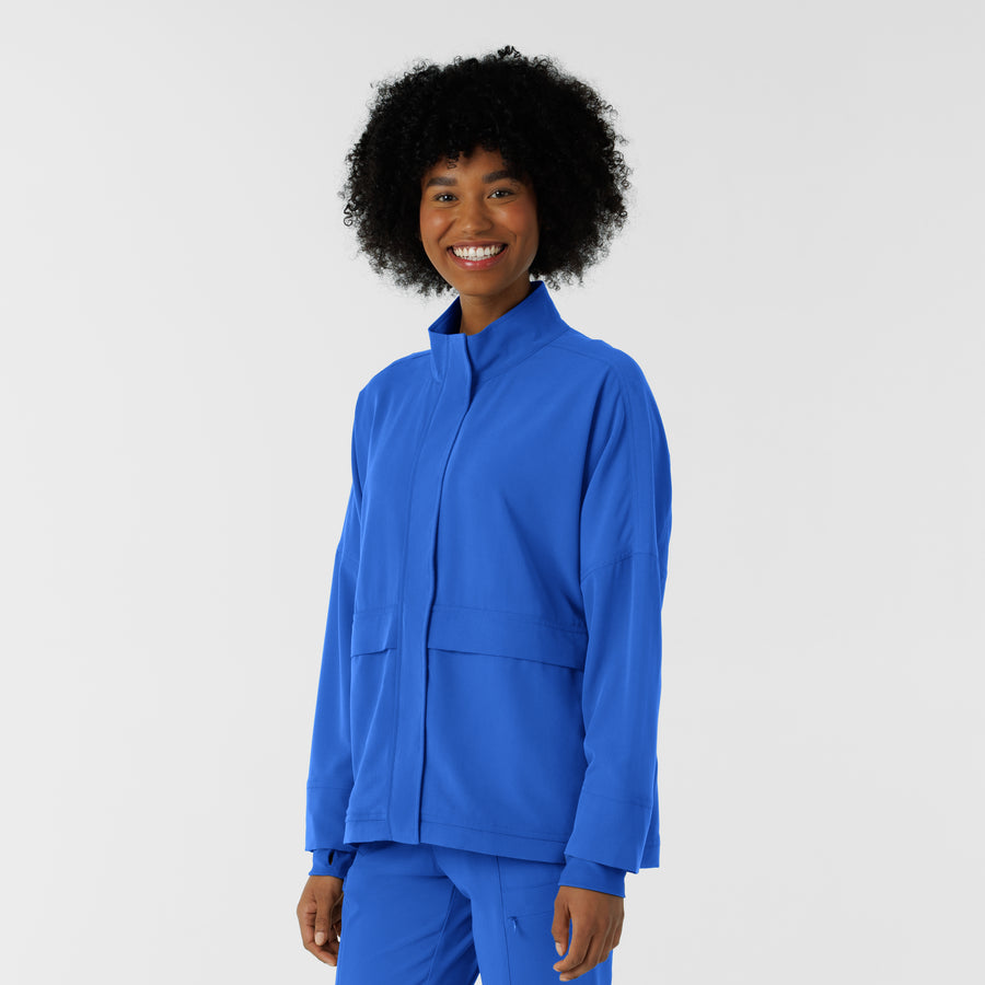 Knits and Layers Women's Germs Happen Packable Scrub Jacket Royal side view