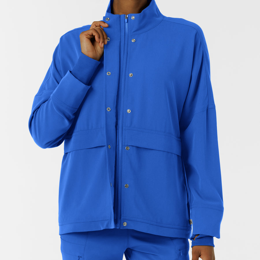 Knits and Layers Women's Germs Happen Packable Scrub Jacket Royal side detail 1