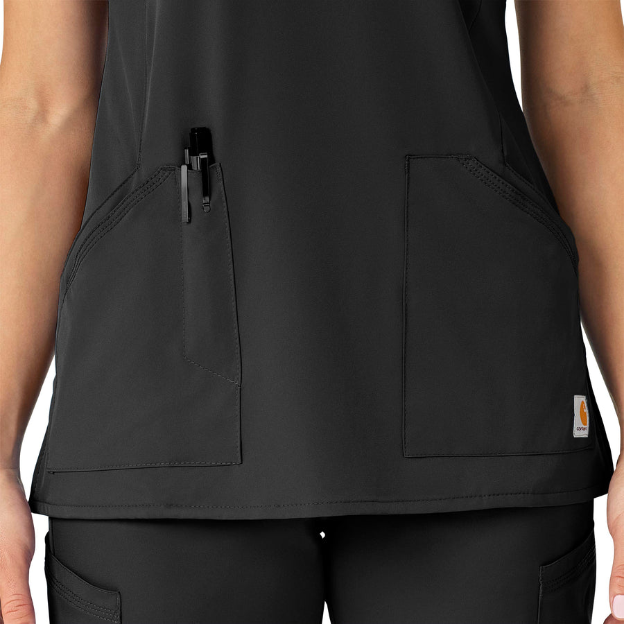 Force Liberty Women's Multi-Pocket V-Neck Scrub Top Black front detail