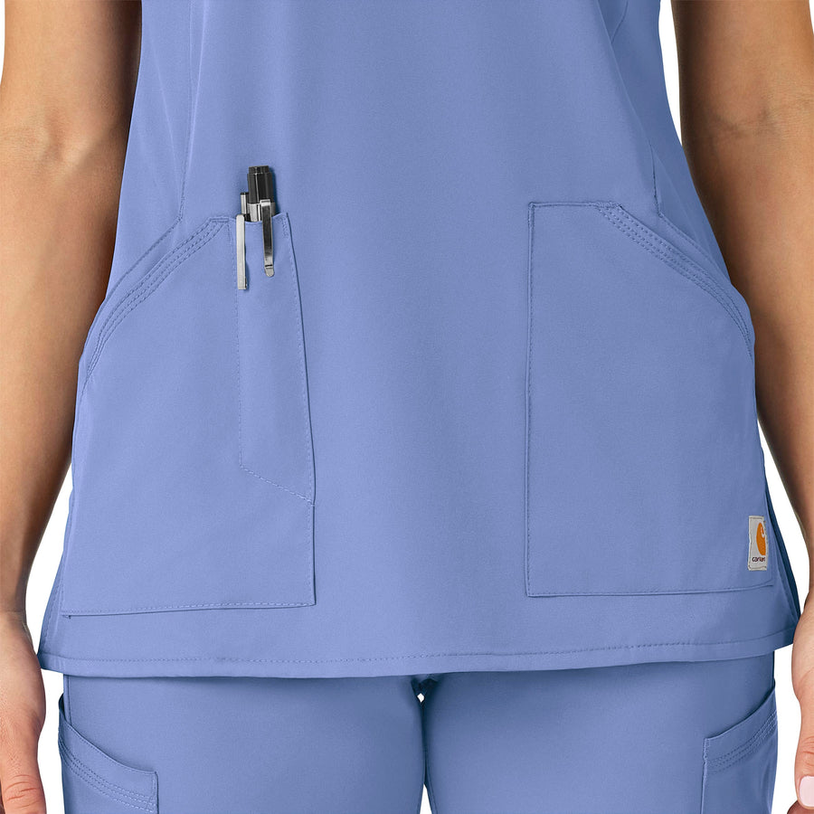 Force Liberty Women's Multi-Pocket V-Neck Scrub Top Ceil Blue front detail