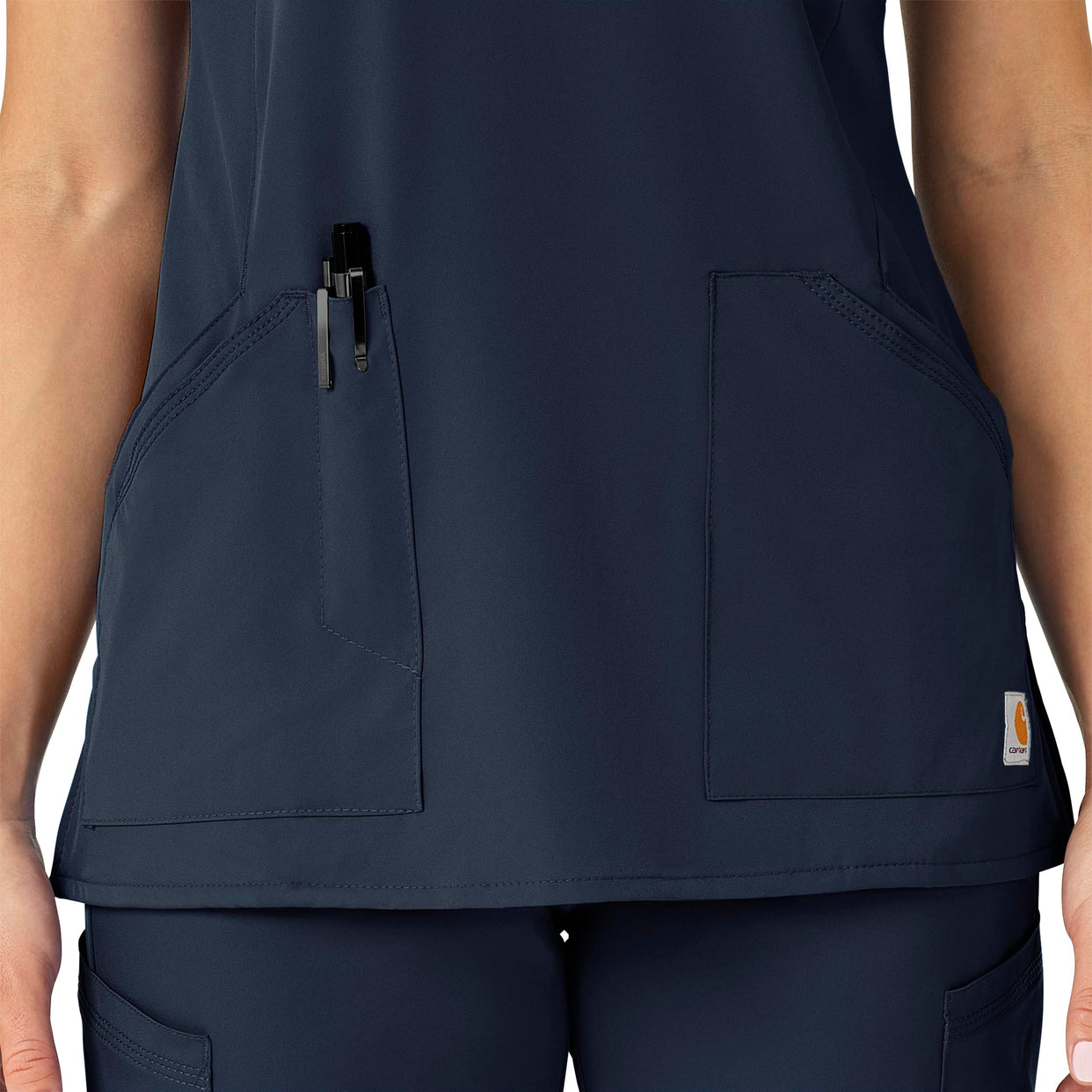 Force Liberty Women's Multi-Pocket V-Neck Scrub Top Navy front detail