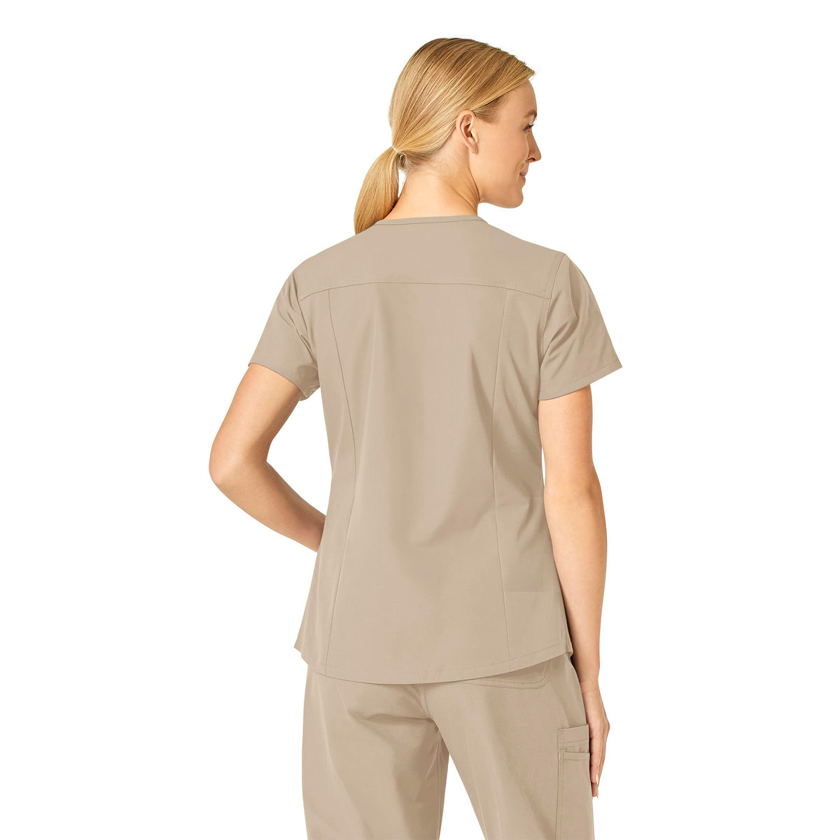 Force Essentials Women's V-Neck Scrub Top Khaki back view
