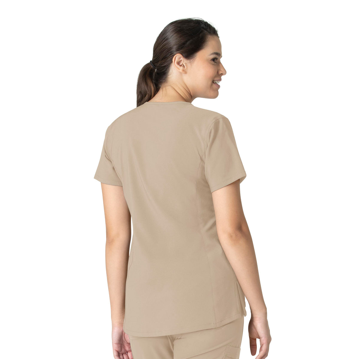 Force Essentials Women's Notch Neck Tunic Scrub Top Khaki back view