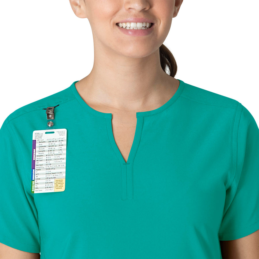 Force Essentials Women's Notch Neck Tunic Scrub Top Teal Blue front detail