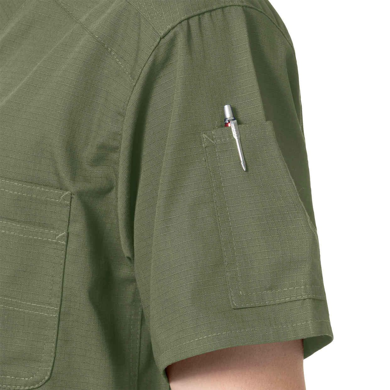 Rugged Flex Ripstop Men's 6 Pocket Scrub Top Olive side detail 2