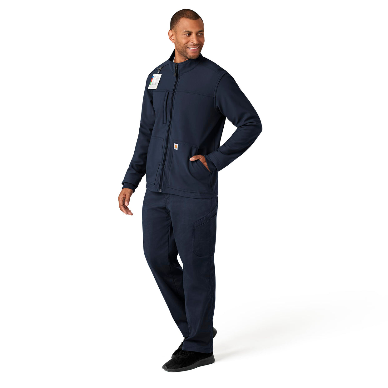 Rugged Flex Peak Men's Bonded Fleece Jacket Navy full scrub set