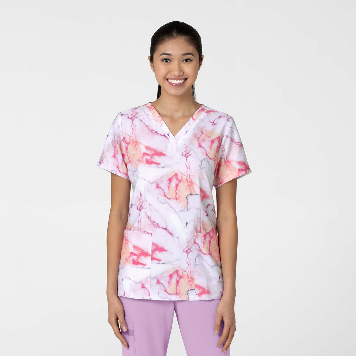 Women's Fitted 3-Pocket V-Neck Print Scrub Top - Ink Drop