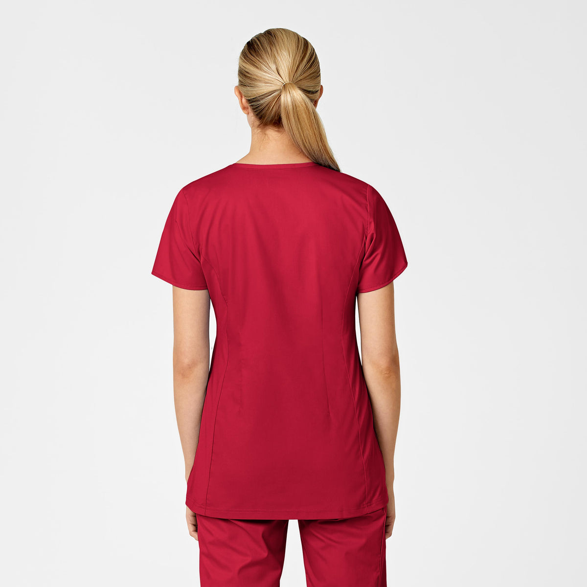 red maternity scrub top back