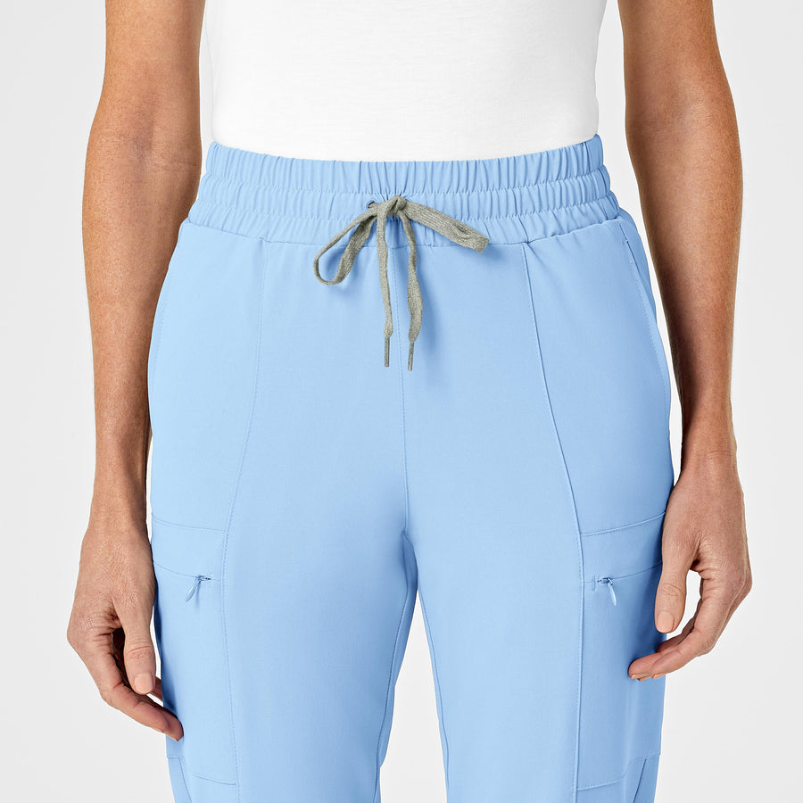 RENEW Women's High Waist Slim Leg Scrub Pant - Powder Blue waistband detail