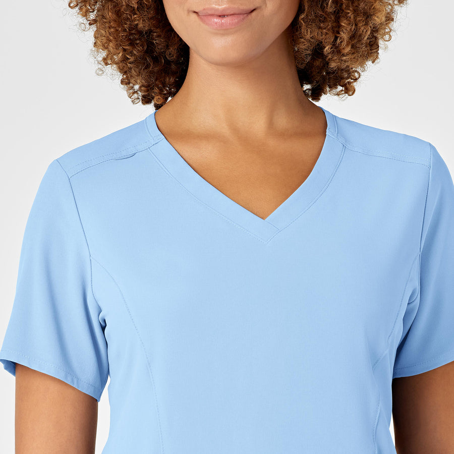 RENEW Women's V-Neck Scrub Top - Powder Blue neckline detail