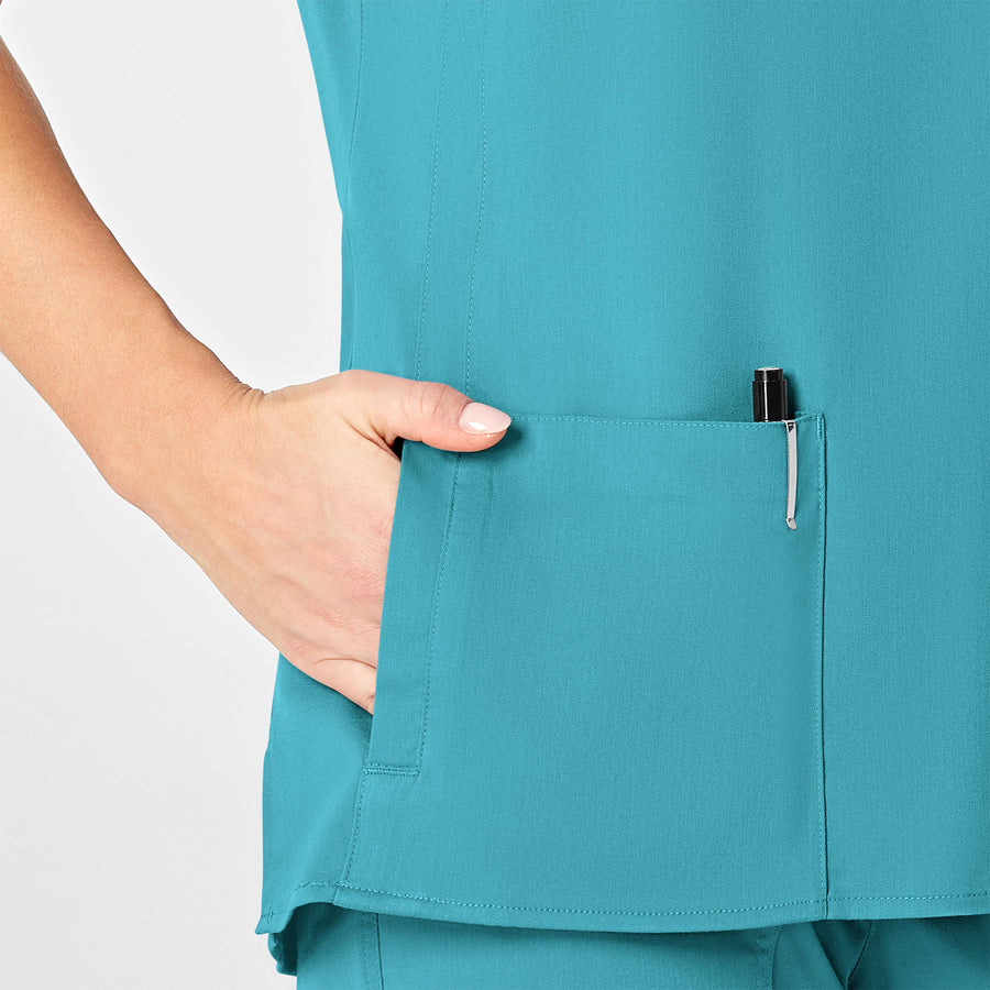 PRO Women's 4 Pocket Wrap Scrub Top - Teal Blue