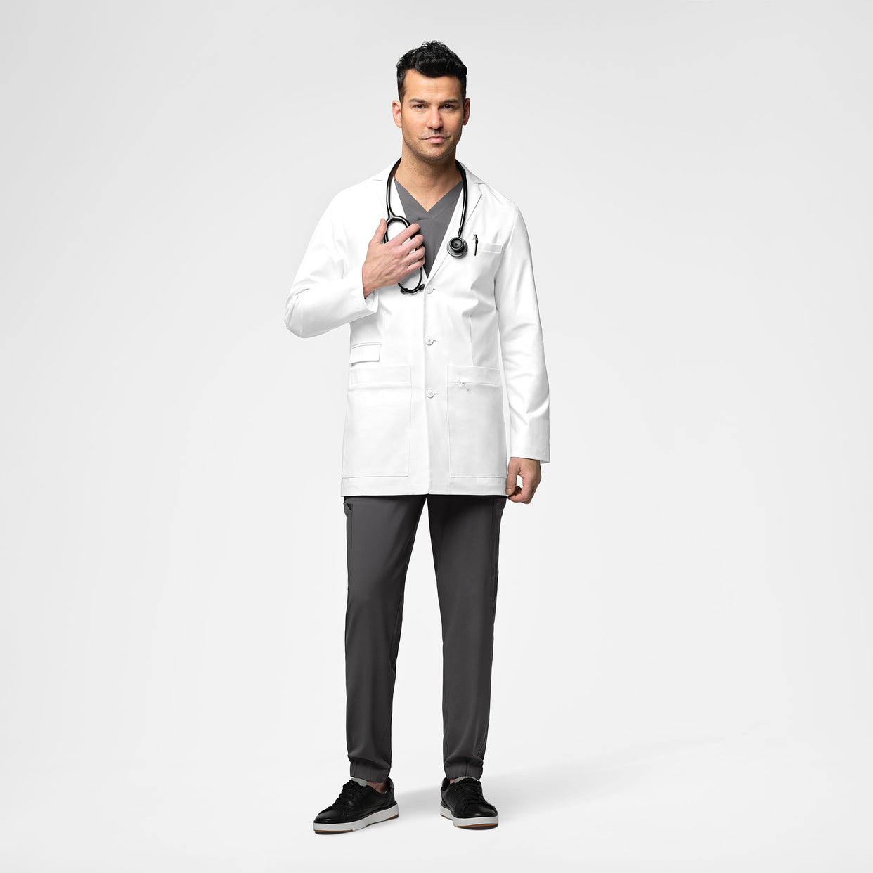 WonderWink Slate Men's 34 Inch Lab Coat - White