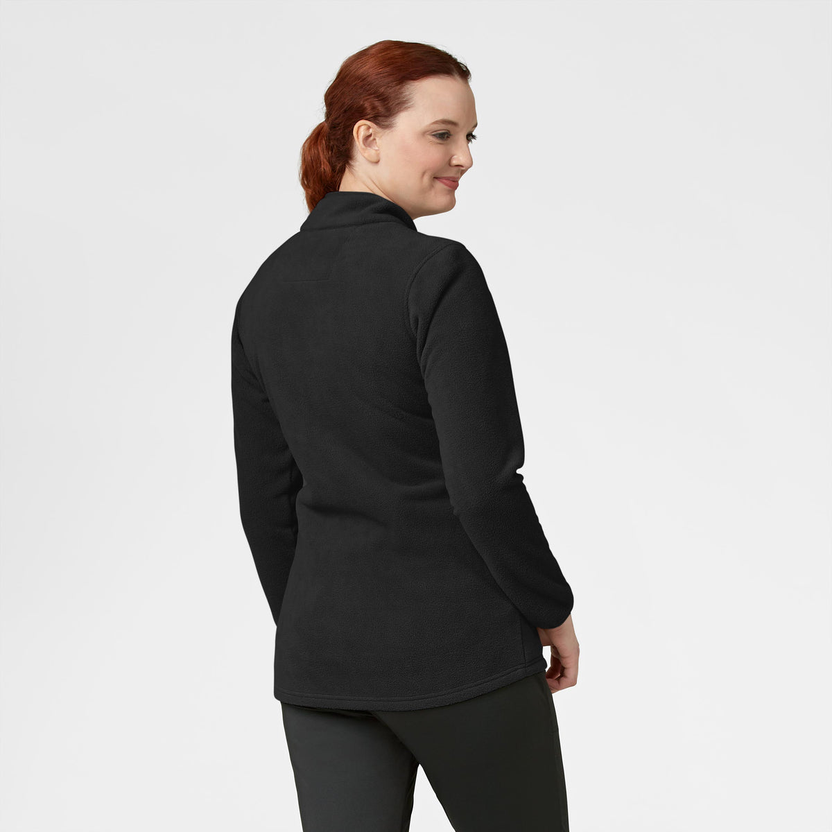 Women's Micro Fleece Zip Scrub Jacket Black Back