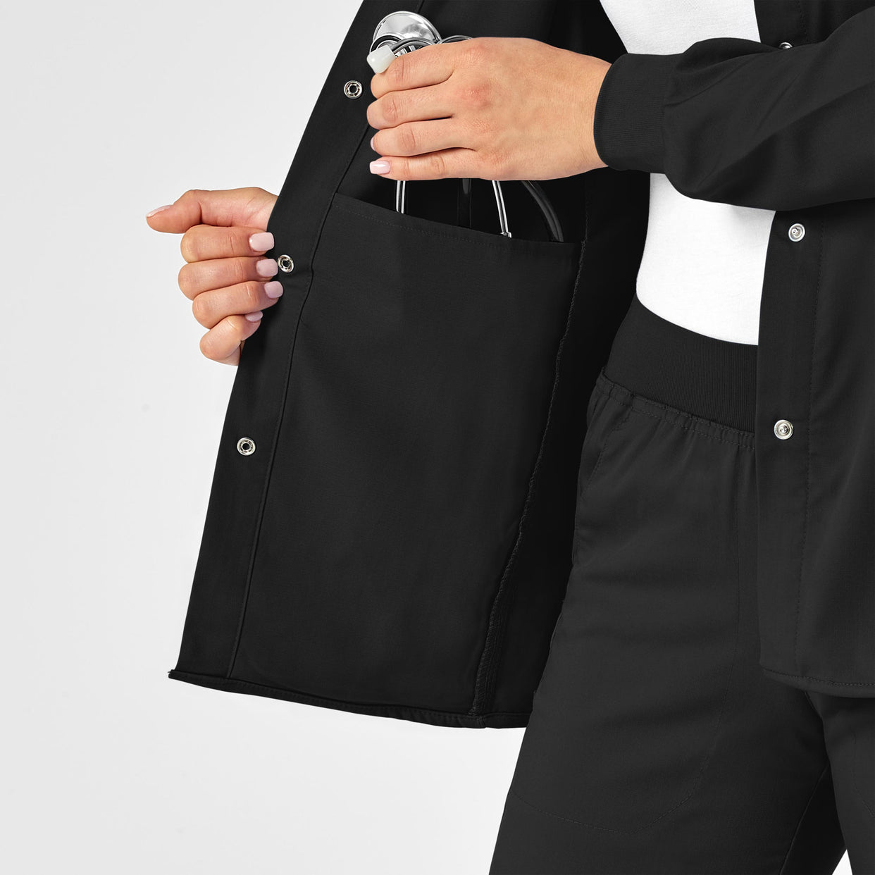 WonderWink PRO Women's Snap Front Scrub Jacket - Black