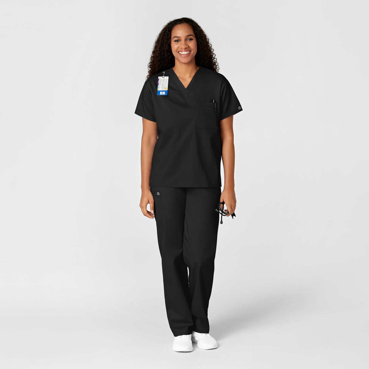 WonderWORK Unisex V-Neck Scrub Top Black full scrub set