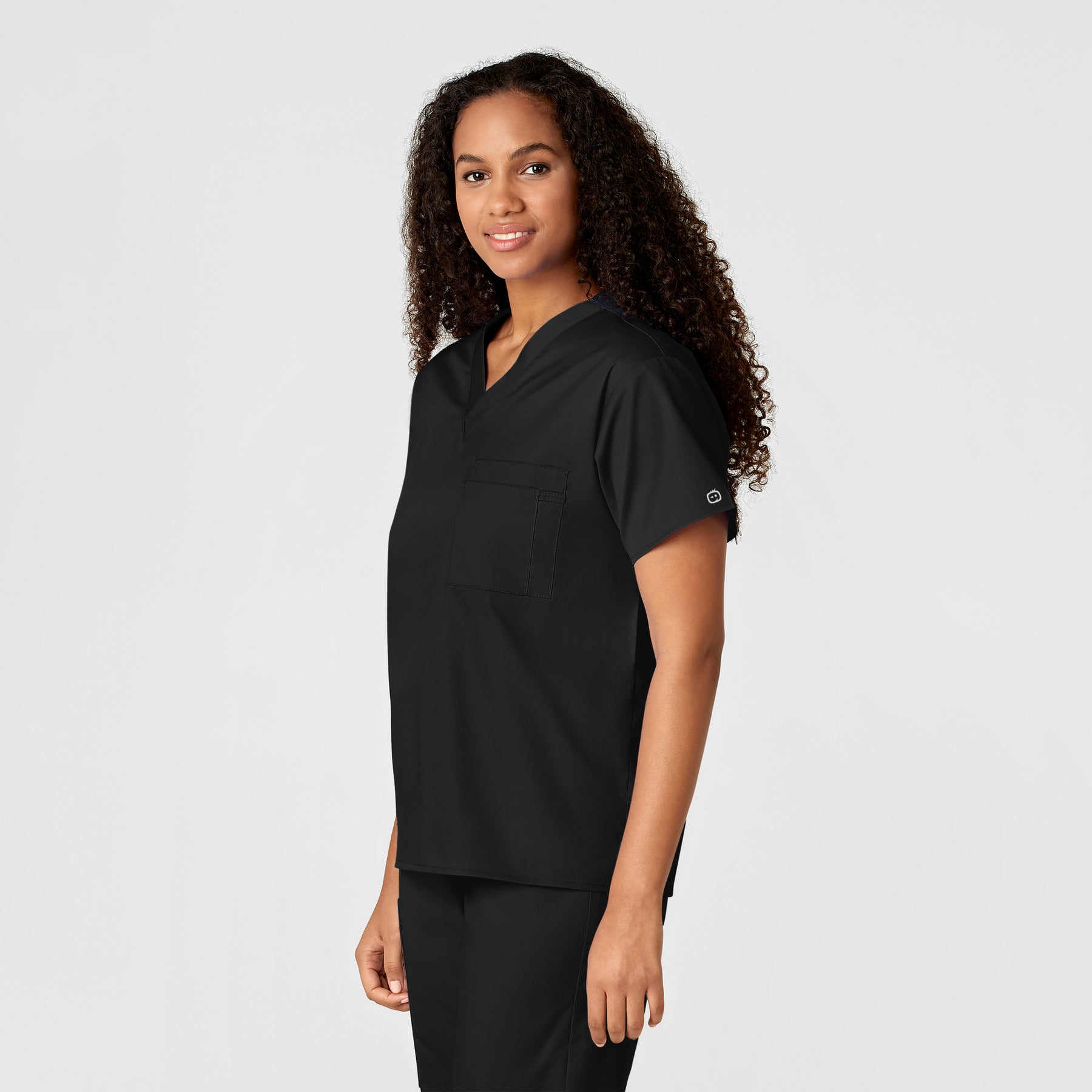 WonderWORK Unisex V-Neck Scrub Top Black side view