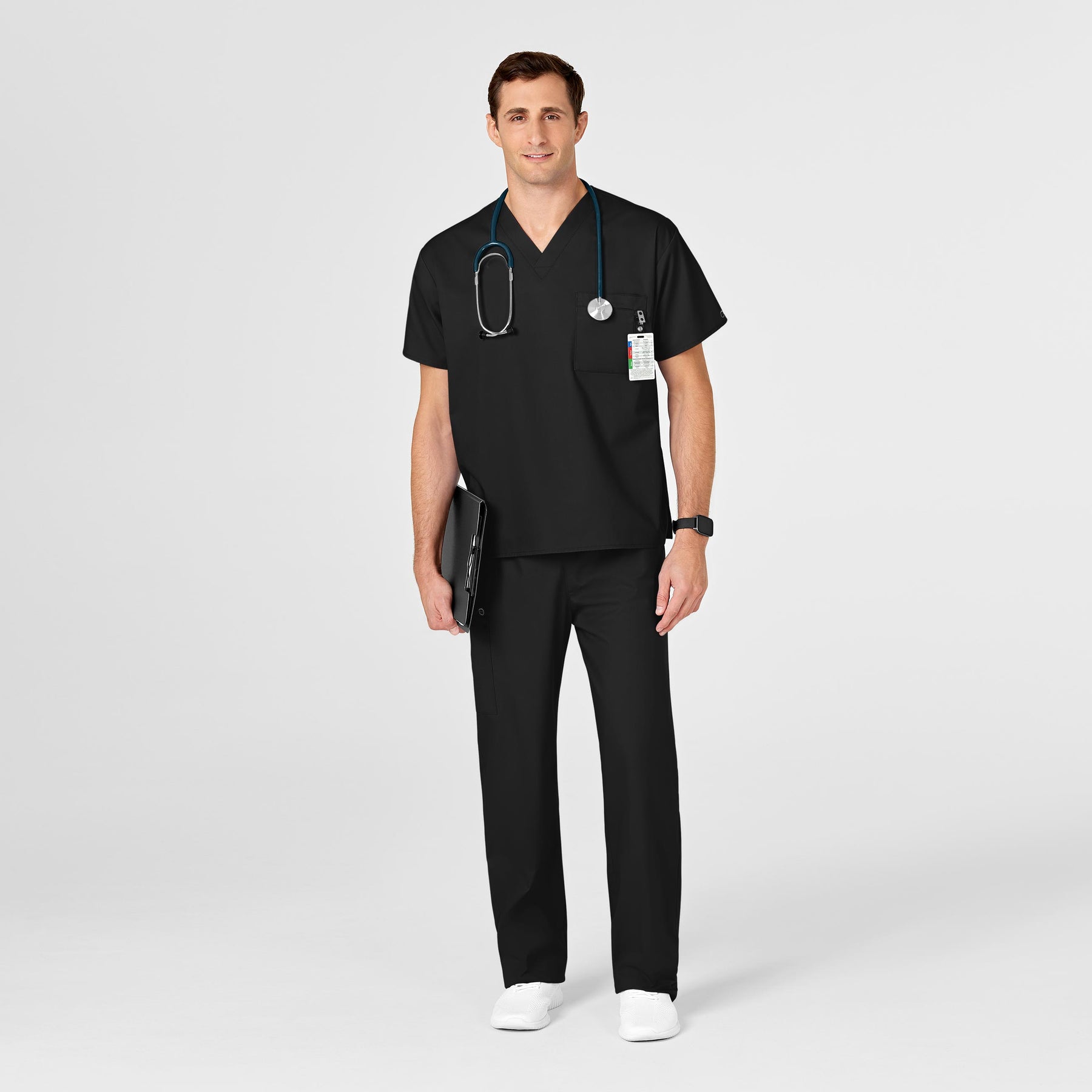 WonderWORK Unisex V-Neck Scrub Top Black side detail 1