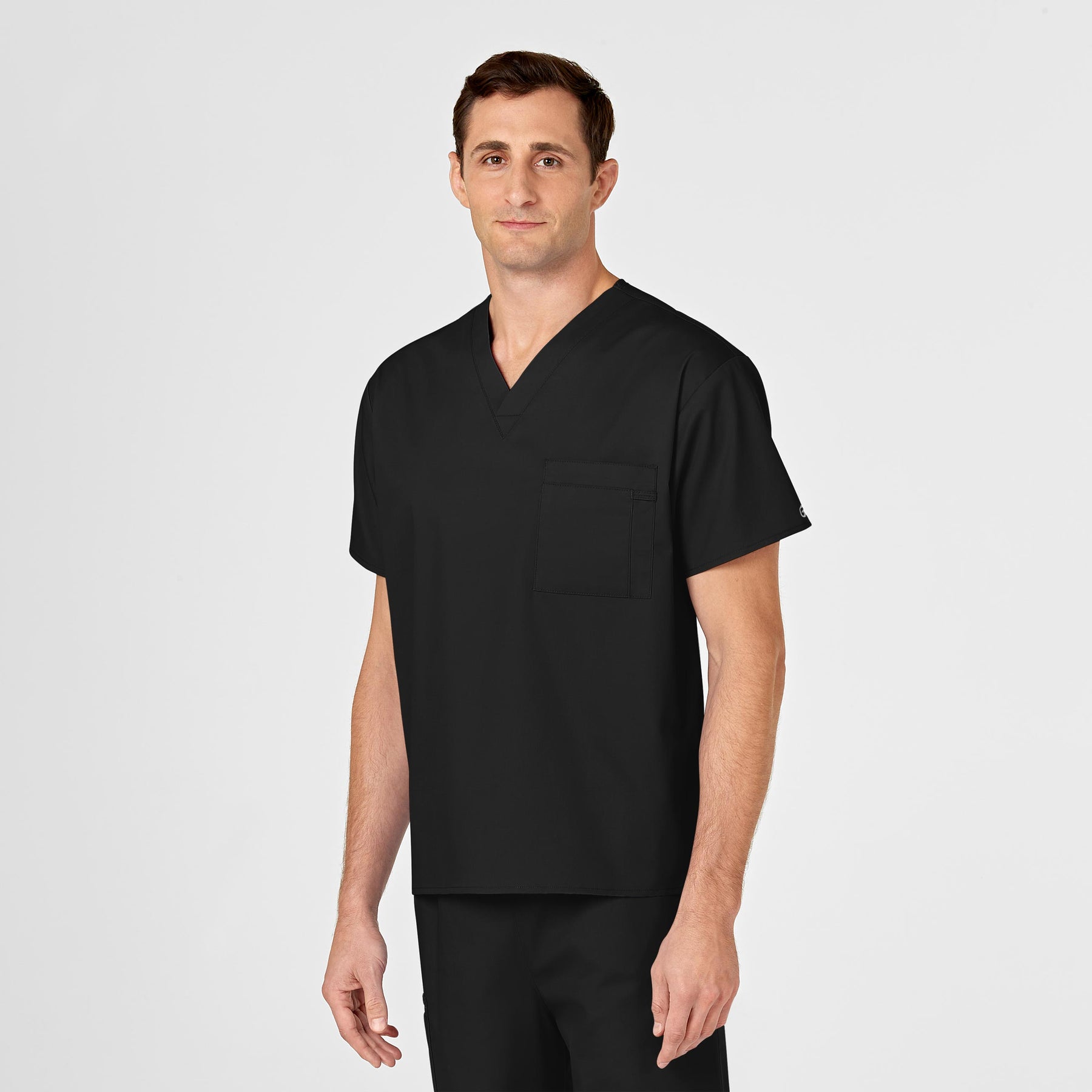 WonderWORK Unisex V-Neck Scrub Top Black side detail 2