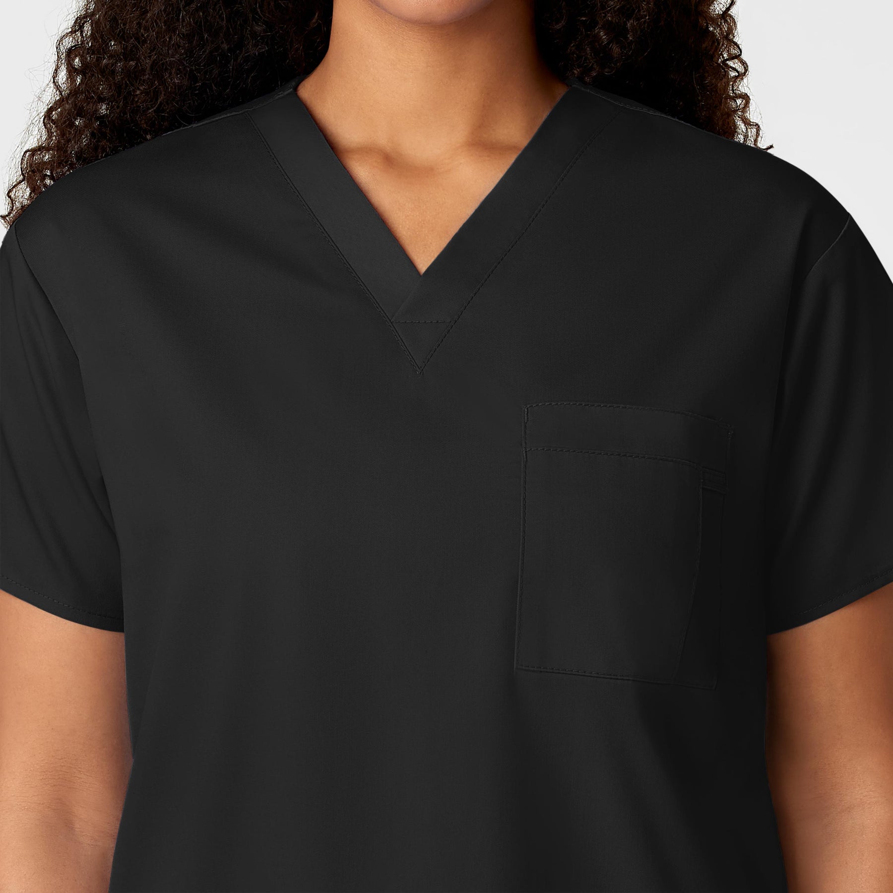 WonderWORK Unisex V-Neck Scrub Top Black hemline detail