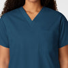 WonderWORK Unisex V-Neck Scrub Top Caribbean Blue hemline detail