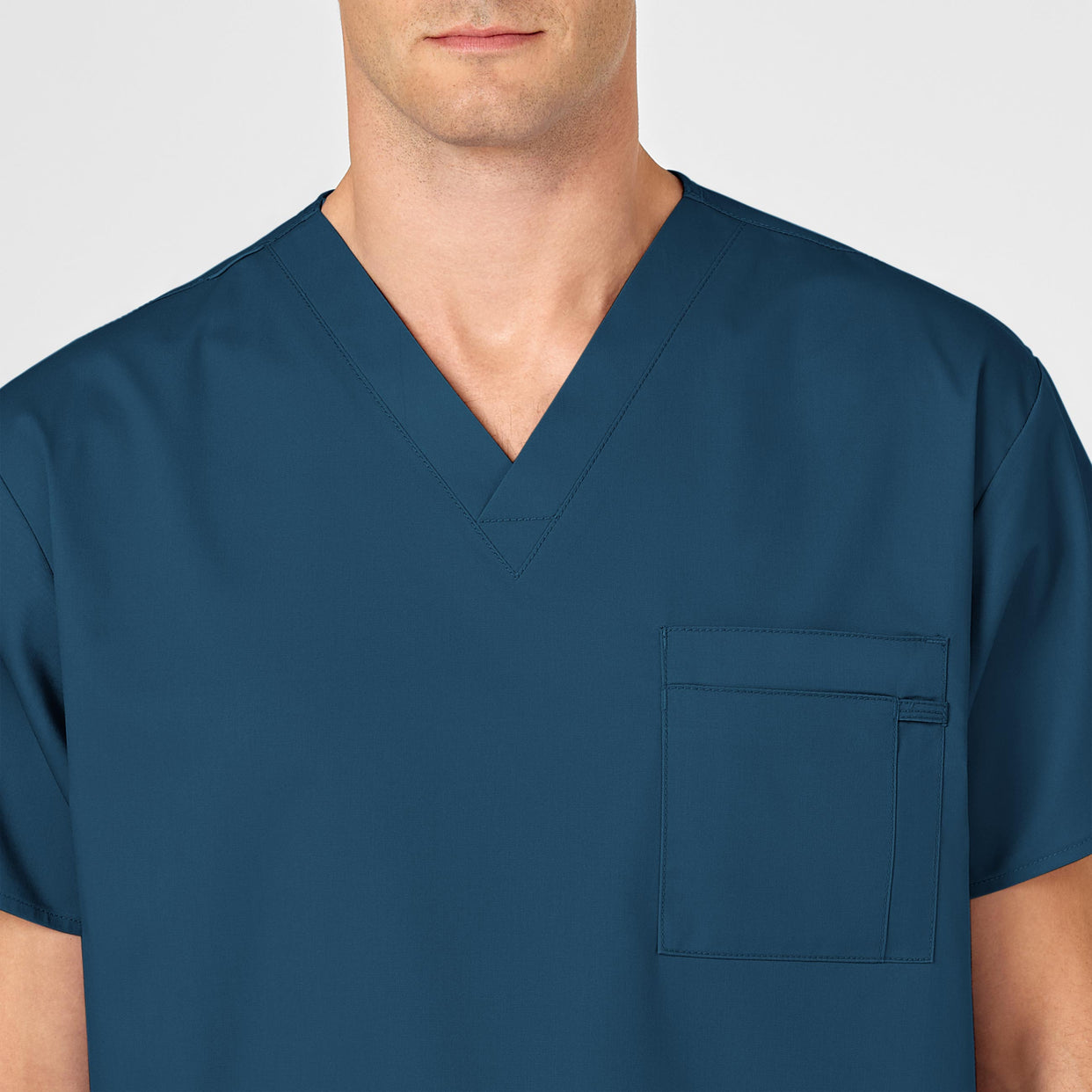 WonderWORK Unisex V-Neck Scrub Top Caribbean Blue back detail