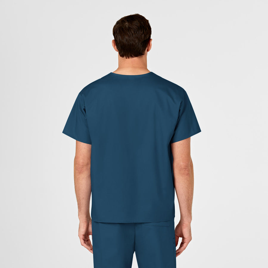 WonderWORK Unisex V-Neck Scrub Top Caribbean Blue back view