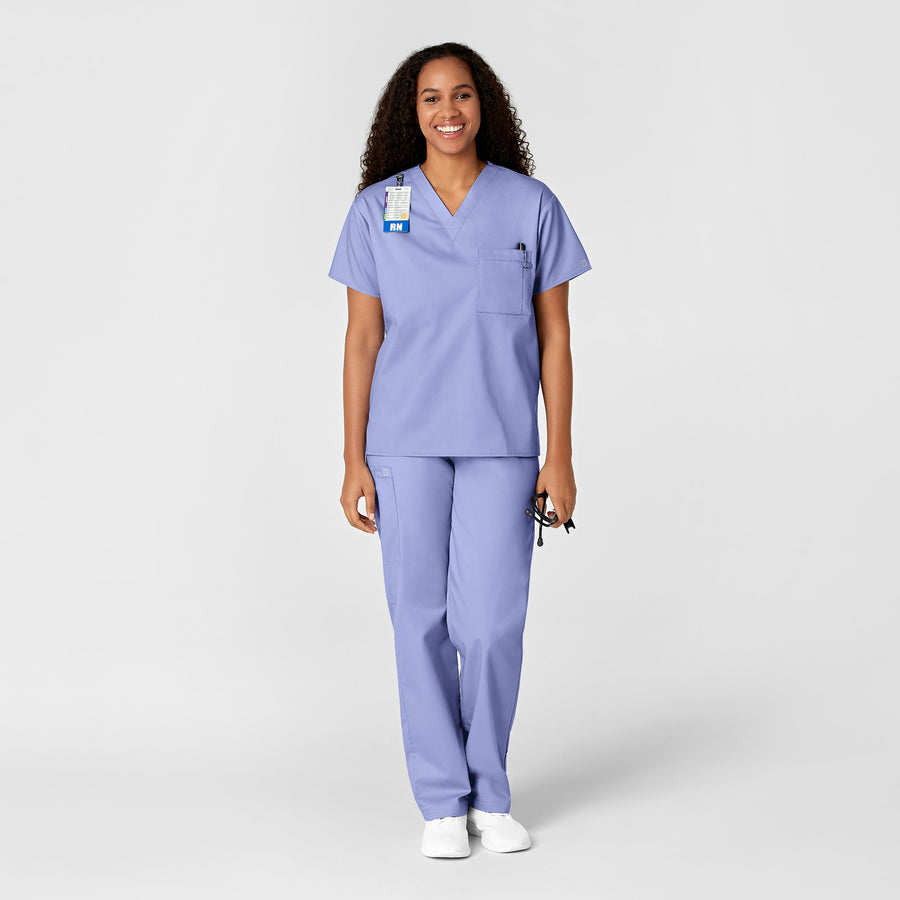 WonderWORK Unisex V-Neck Scrub Top Ceil Blue full scrub set