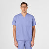 WonderWORK Unisex V-Neck Scrub Top Ceil Blue front detail