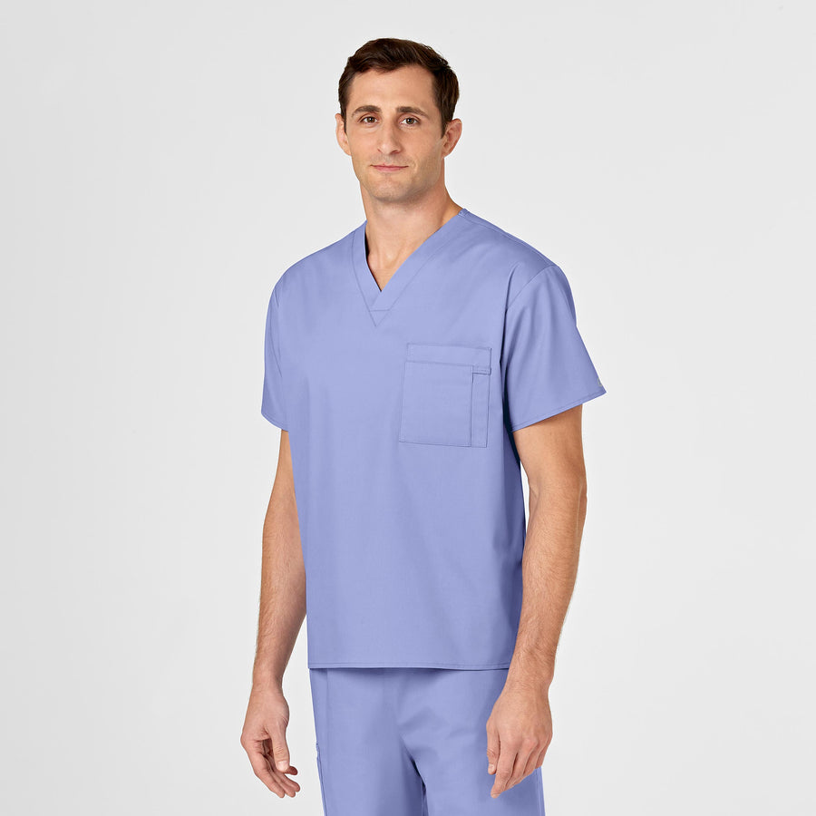 WonderWORK Unisex V-Neck Scrub Top Ceil Blue side detail 2