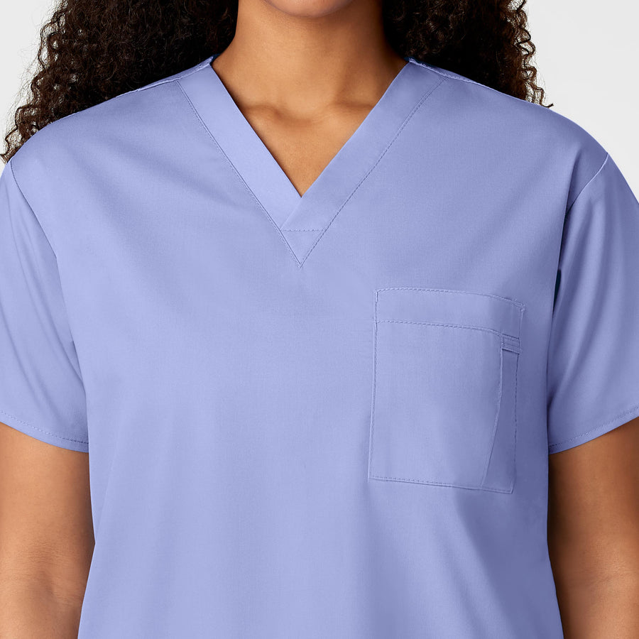 WonderWORK Unisex V-Neck Scrub Top Ceil Blue hemline detail