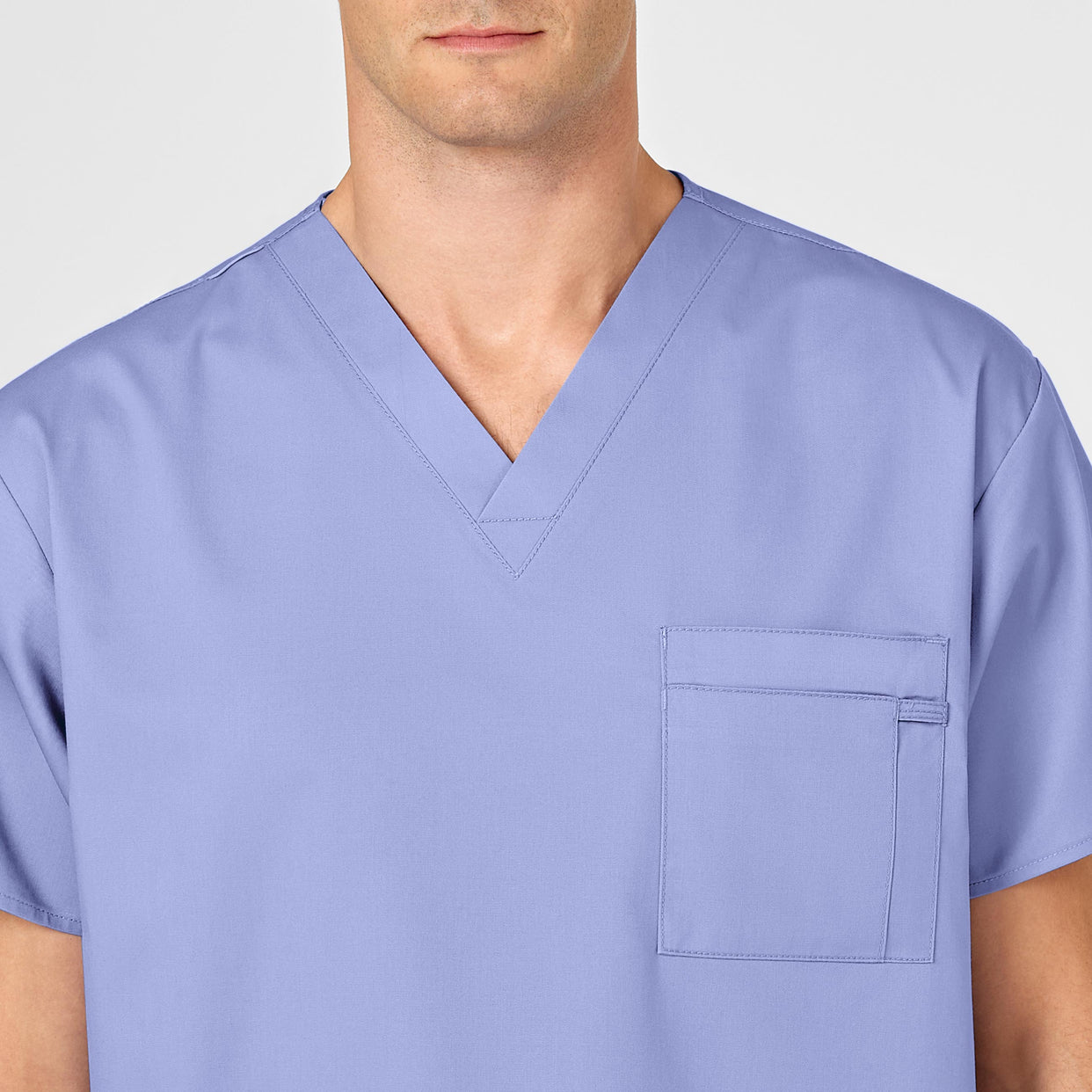 WonderWORK Unisex V-Neck Scrub Top Ceil Blue back detail