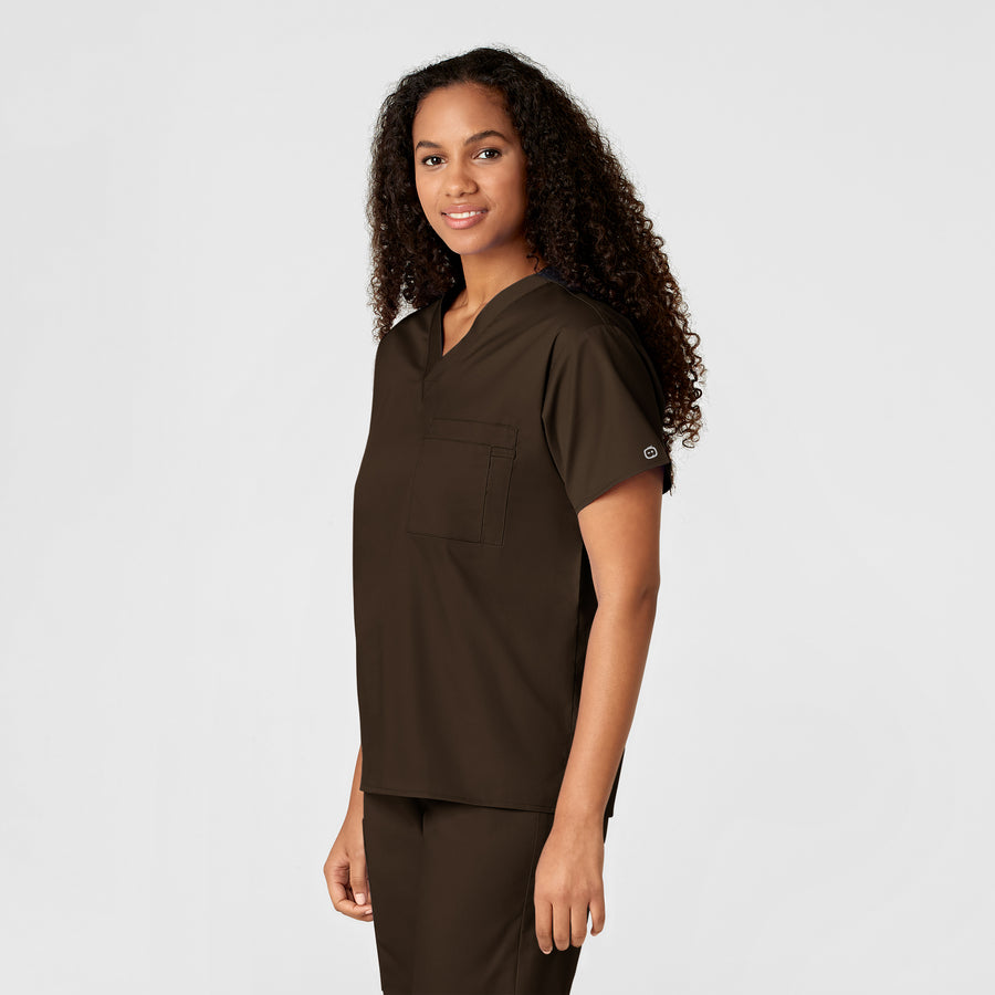 WonderWORK Unisex V-Neck Scrub Top Chocolate side view