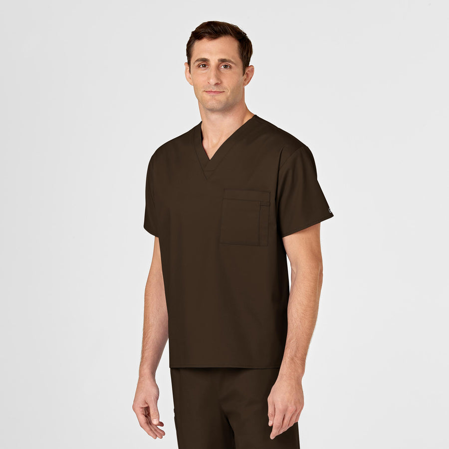 WonderWORK Unisex V-Neck Scrub Top Chocolate side detail 2